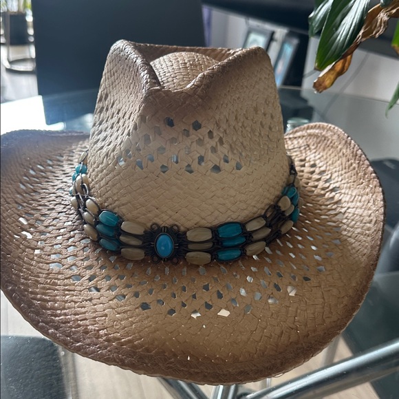 Stylish Tan Straw Hat with Blue Accents - Picture 5 of 6